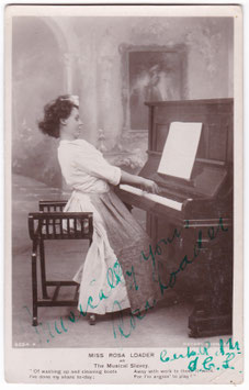 Rosa Loader as The Musical Slavey. Rotary 9864 A. Signed postcard