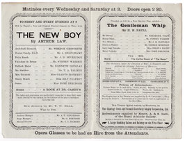 The New Boy. Weedon Grossmith, John Beauchamp, J D Beveridge, Gladys Homfrey, Esmé Beringer. Vaudeville, 1894-95