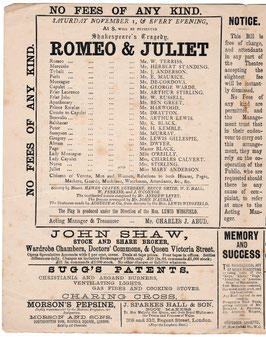 Romeo And Juliet. William Terriss, Mary Anderson, Fanny Stirling, Herbert Standing, Ben Greet, Arthur Lewis. Lyceum, 1884