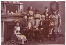 Charles Warner, Kate Rorke, Fuller Mellish, Fred Thorne, Louisa Peach, Thomas Thorne and James Fernandez in "The Road to Ruin" at the Vaudeville Theatre, 1886. Barraud. Carbon print