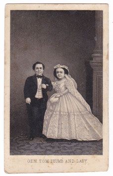 General Tom Thumb. Charles Sherwood Stratton and Lavinia Warren Stratton in their wedding costumes. CDV plain back