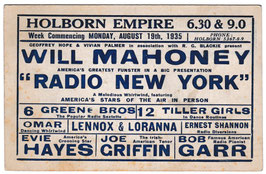 Radio New York. Will Mahoney. Holborn Empire. 1935