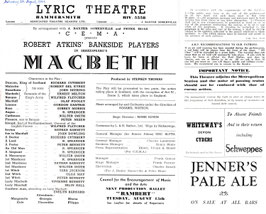 Macbeth. Richard Cuthbert, Ernest Milton, Robert Del Kyrke, Wilfred Fletcher, Peter Mizen, Evelyn Barnard, Olaf Pooley. Lyric, 1944