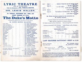 The Duke's Motto. Lewis Waller, Shiel Barry, Tom Heslewood, Herbert Jarman, Valli Valli, Dorothy Minto. Lyric, 1908