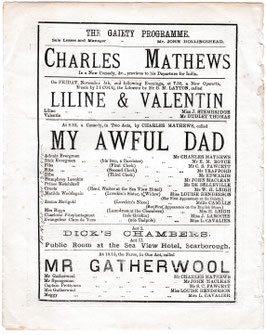 My Awful Dad. Charles Mathews, John Maclean, Louise Henderson, E M Royce, C S Fawcett, W H Leigh. Gaiety, 1875