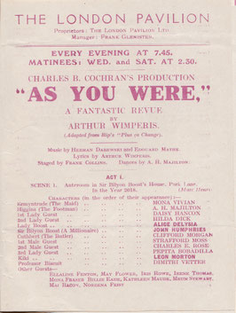 As You Were. Mona Vivian, Alice Delysia, Daisy Hancox, Strafford Moss, John Humphries. London Pavilion, 1918