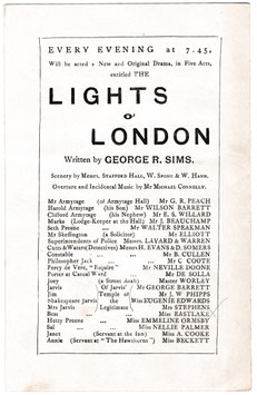 Lights Of London. Wilson Barrett, G R Peach, E S Willard, Walter Speakman, Mary Eastlake, Nellie Palmer. Princess's, 1881