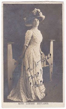 Louise Zetland. Vocalist. Signed postcard and message