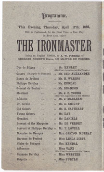 The Ironmaster. George Alexander, Herbert Waring, William Kendal, Madge Kendal, Linda Dietz, Mr Henley. St James's, 1884