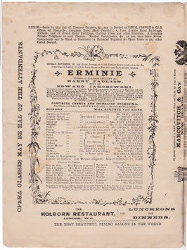 Erminie. Fred Mervine, Henry Bracy, Horace Bolini, Edith Vane, Kate Everleigh, Florence St John, Delia Merton. Comedy, 1885/86