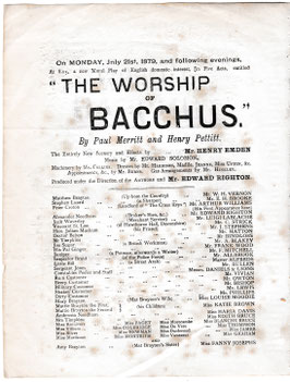 The Worship Of Bacchus. Arthur Williams, Edward Righton, Louise Moodie, Kate Brown, Fanny Josephs. Olympic, 1879