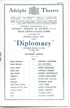 Diplomacy. Gladys Cooper, Maud Tree, Ian Hunter, Herbert Ross, Irene Browne, Dawson Milward. Adelphi, 1924/25