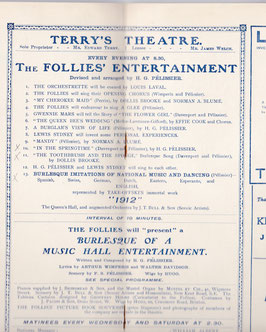 The Follies. H G Pélissier, Lewis Sydney, Norman A Blumé, Dollis Brooke, Gwennie Mars, Effie Cook. Terry's, 1907