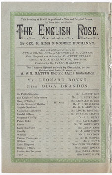 The English Rose. Bassett Roe, Leonard Boyne, Lionel Rignold, Olga Brandon, Mary Rorke, Clara Jecks. Adelphi, 1890/91