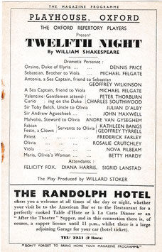 Twelfth Night. Dennis Price, Nova Pilbeam, Michael Felgate, Geoffrey Wilkinson, Betty Hardy. Playhouse, Oxford, 1939