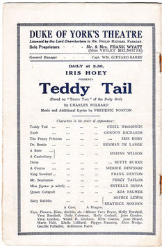 Teddy Tail. Cecil Woodings, Iris Hoey, Betty Burke, Estelle Despa, Gordon Richards, Frank Denton. Duke Of York's, 1920/21