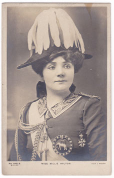 Millie Hylton. Male impersonator, in the costume she wore performing The Dashing Ditty About The Military Maid at The Coliseum in 1905
