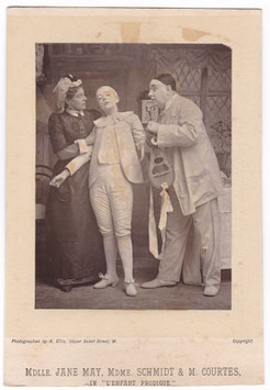Madame Schmidt as Madame Pierrot, Jane May as Pierrot Junior, Monsieur Courtès as Pierrot Senior in "L'Enfant Prodigue" Alfred Ellis. 1891. Woodburytype