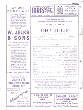 Oh! Julie. Fred A Leslie, Cicely Eldon, Gladys Ffolliott, Harry Welchman, Madeleine Harvey, Davy Burnaby. Shaftesbury, 1920