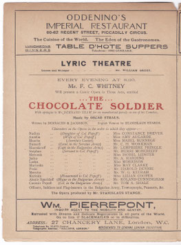 The Chocolate Soldier. Constance Drever, Amy Augarde, C H Workman, Roland Cunningham, Tom Shale. Lyric, 1910/11