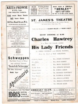 His Lady Friends. Charles Hawtrey, Jessie Bateman, Athene Seyler, Joyce Gaymon, James Carew, Billie Eade. St James's, 1920