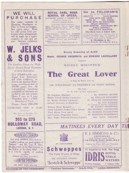 The Great Lover. Morton Selten, Michael Sherbrooke, Nat Madison, Alice Phillips, William Ricciardi. Shaftesbury, 1920/21