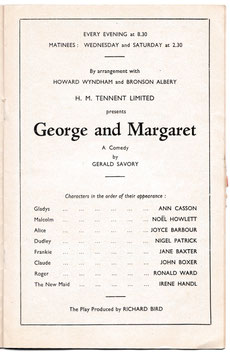 George And Margaret. Ann Carson, Noël Howlett, Joyce Barbour, Nigel Patrick, Jane Baxter, Irene Handl. Wyndham's, 1937-39