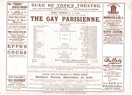 The Gay Parisienne. Lionel Rignold, Violet Ellicott, Edith Milton, Louie Freear, Akerman May, Ada Reeve. Duke Of York's, 1896-97