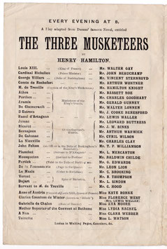 The Three Musketeers. Walter Gay, Arthur Wontner, Lewis Waller, Charles Clay, Kate Rorke, Florence West, Eva Moore.  Globe, 1898-89