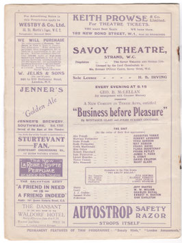 Business Before Pleasure. Augustus Yorke, Frank Petley, Robert Leonard, May Hobson, Mary Clare, Vera Gordon. Savoy, 1919