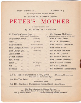 Peter's Mother. Norman McKinnel, Marion Terry, A E Matthews, Dawson Milward, Beatrice Ferrar. Haymarket, 1909