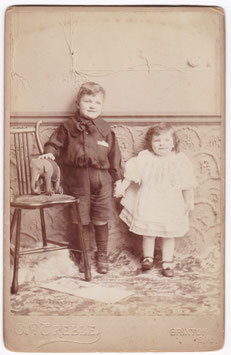 Two children with toy elephant. Charles Frederick Treble, Brixton cabinet photo