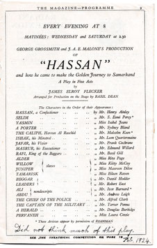 Hassan: And How He Came to Make the Golden Journey to Samarkand. Henry Ainley, Esmé Percy, Basil Gill, Malcolm Keen, Isabel Jeans, Laura Cowie. His Majesty's, 1923-24