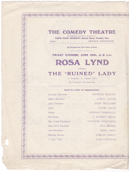 The Ruined Lady. Gwynne Whitby, C Aubrey Smith, John Williams, Naomi Jacob, Eva Moore, Rosa Lynd, Lance Lister. Comedy, 1920