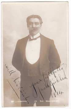 Jack Kirkham "The Magistrate" Signed postcard dated 1914