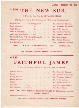 The New Sub: Faithful James: A Pantomime Rehearsal. Brandon Thomas, Wilfred Draycott, Ernest Bertram, Gertrude Kingston, Weedon Grossmith, Ellaline Terriss, Court, 1892