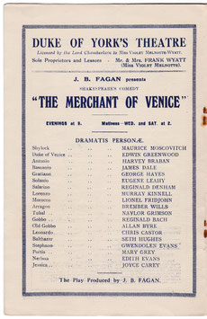 The Merchant Of Venice. Maurice Moscovitch, Mary Grey, Edith Evans, Joyce Carey, Edwin Greenwood. Duke Of York's, 1919/20