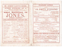 What Happened To Jones. Herbert Sleath, Charles Arnold, Fred Grove, Edward Sass, Ernest Mainwaring, Mary Allestree, Emma Gwynne, Ada Lee. 250th performance. Strand, 1898/99