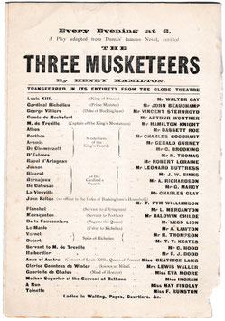 The Three Musketeers. Robert Loraine, Walter Gay, Arthur Wontner, Beatrice Lamb, Eva Moore. Garrick, 1898-89