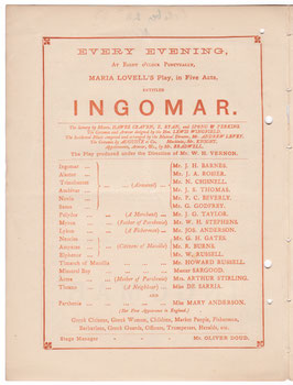 Ingomar. J H Barnes, Howard Russell, Mary Anderson. Lyceum, 1883