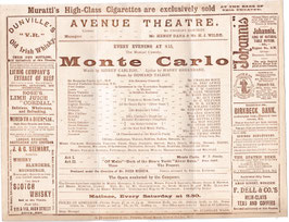 Monte Carlo. Charles Rock, Eric Lewis, Richard Green, A Vane Tempest, Aïda Jenoure, Kate Cutler, Emmie Owen. Avenue, 1896