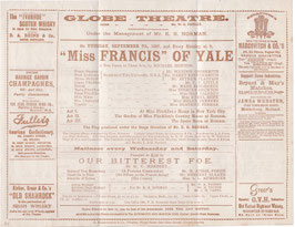 "Miss Francis" Of Yale. Weedon Grossmith, Harry Reeves Smith, Mark Kinghorne, Arthur Playfair, May Palfrey, Ethel Hope, Spencer Brunton, Helen Ferrers, Beatrice Ferrar. Globe 1897