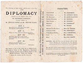 Diplomacy. Squire Bancroft, Effie Bancroft, John Clayton, Arthur Cecil, William Kendal, Madge Kendal. Prince Of Wales's, 1878/79