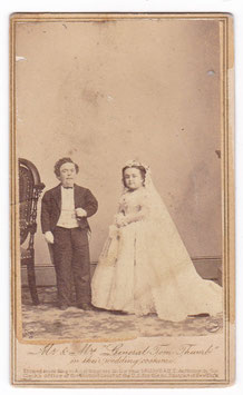 General Tom Thumb. Charles Sherwood Stratton and Lavinia Warren Stratton in their wedding costumes. Brady, CDV