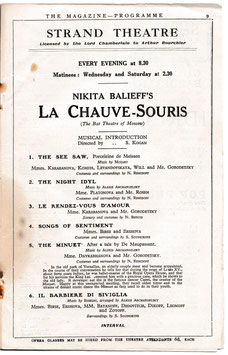 La Chauve-Souris. Nikita Balieff. Mmes. Karabanova, Komiss, Levandovskaya and Platonova. Strand, 1925