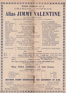 Alias Jimmy Valentine. Gerald Du Maurier, Guy Standing, Lyston Lyle, Alexandra Carlisle, Grace Murielle. Comedy, 1910