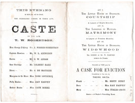 Caste. J Forbes Robertson, G W Anson, Gilbert Hare, May Harvey, Gerald Du Maurier, Rose Leclercq, Kate Rorke. Garrick, 1894