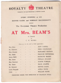 At Mrs Beam's. Jean Cadell, Raymond Massey, Margaret Watson, Dennis Eadie, Francis Wetherall, William Monk. Royalty, 1923