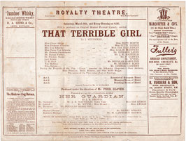 That Terrible Girl. Hope Booth, Kitty Leslie, Edward Lauri, Stephen Bond, George Giddens. Royalty, 1895. 12 performances