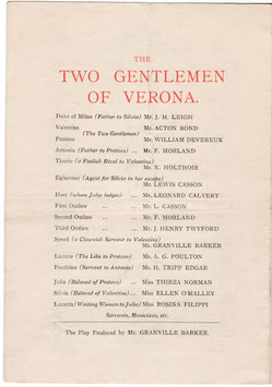 The Two Gentlemen Of Verona. J H Leigh, Acton Bond, Granville Barker, Tripp Edgar, Ellen O'Malley, Rosina Filippi. Court, 1904
